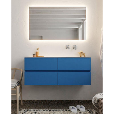 Mondiaz VICA ensemble de meuble de salle de bain - 120cm - meuble sous-vasque jeans - 4 tiroirs - lavabo moon droite - sans trou de robinet - miroir LED - version XL 60cm haut