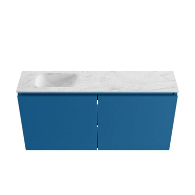 MONDIAZ TURE-DLUX meuble de toilettes 100 cm Jeans. EDEN lavabo Opalo position gauche. Sans trou de robinet.