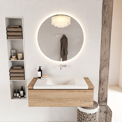 Mondiaz bukla ensemble de meubles de salle de bain 100x45x34cm 0 robinetterie lavabo milieu surface solide talc sans poignée 1 tiroir avec fermeture douce mélamine chêne lavé