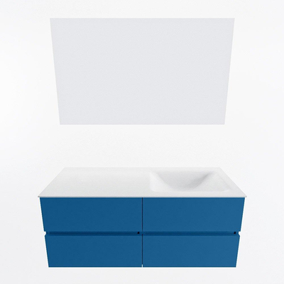 Mondiaz VICA ensemble de meuble de salle de bain - 120cm - meuble sous-vasque jeans - 4 tiroirs - lavabo cloud droite - 1 trou de robinet - couleur talc - miroir LED - version XL 60cm haut