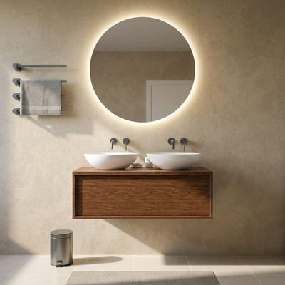 Saniclass Holz Frame Ensemble de meubles de salle de bains - 120x45x42cm - plan de toilette en bois - sans trou de robinet - 1 tiroir - walnut pure mat (bois)