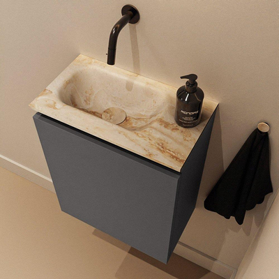 MONDIAZ TURE-DLUX Meuble de toilettes 40 cm Dark Grey. EDEN lavabo Frappe position gauche. Sans trou de robinet.