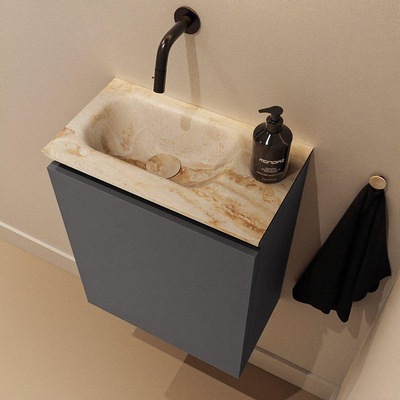 MONDIAZ TURE-DLUX Meuble toilette - 40cm - Dark Grey - EDEN - vasque Frappe - position gauche - sans trou de robinet