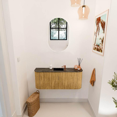 Mondiaz JOYA-DLUX 103.2cm toiletmeubel - ronding links en rechts kleur Oak - Wastafel FAYE positie Midden 1 kraangat kleur Lava.