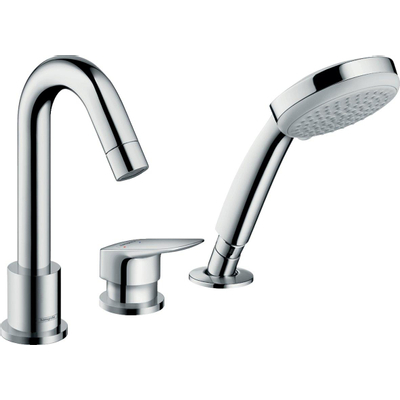 Hansgrohe Logis Afdekset - 3 gats badrandcombinatie - met handdouche - hoogglans chroom