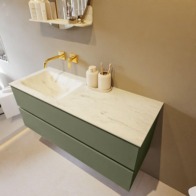 Mondiaz VICA-DLUX ensemble de meuble de salle de bain - 120cm - meuble sous-vasque armée - 2 tiroirs - lavabo encastré nuage gauche - sans trous de robinet - version haute de 60cm - opalo