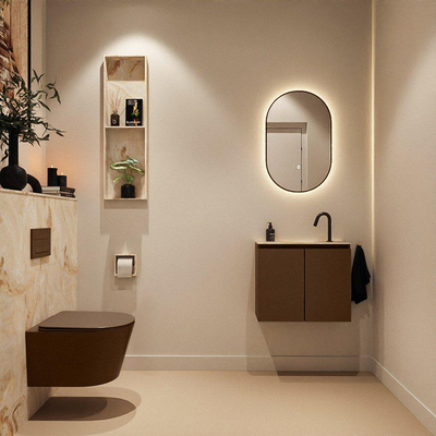 MONDIAZ TURE-DLUX Meuble toilette - 60cm - Rust - EDEN - vasque Frappe - position centrale - 1 trou de robinet