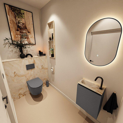 MONDIAZ TURE-DLUX 40cm toiletmeubel Dark Grey. EDEN wastafel Frappe positie links. Met 1 kraangat.