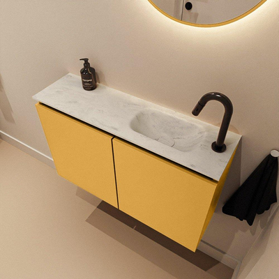 MONDIAZ TURE-DLUX Meuble toilette - 80cm - Ocher - EDEN - vasque Opalo - position droite - 1 trou de robinet