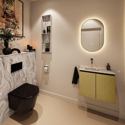 MONDIAZ TURE-DLUX Meuble toilette - 60cm - Oro - EDEN - vasque Glace - position gauche - sans trou de robinet