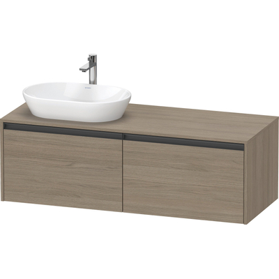 Duravit Ketho.2 Wastafelonderbouwkast - inclusief consoleplaat - met 2 laden - voor waskom links - 140x55x45.9cm - met handgrepen antraciet - eiken terra mat