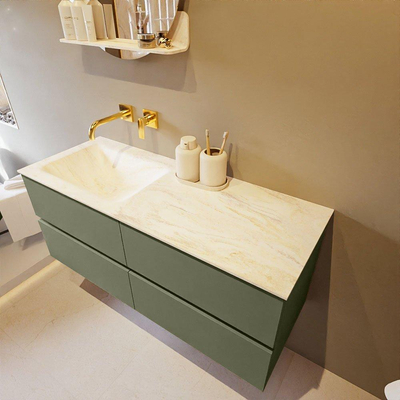 Mondiaz VICA-DLUX ensemble de meuble de salle de bain - 120cm - meuble sous-vasque armée - 4 tiroirs - lavabo encastré nuage gauche - sans trous de robinet - version haute de 60cm - ostra