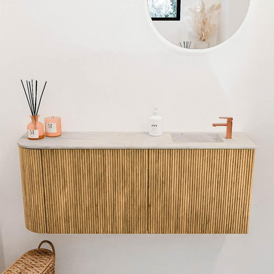 Mondiaz JOYA-DLUX 101.6cm toiletmeubel - ronding links kleur Oak - Wastafel FAYE positie Rechts 1 kraangat kleur Ostra.