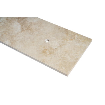 Saniclass Travertine plan sous vasque - 140x46cm - sans trous de robinet - 2 découpes pour siphon - pierre naturelle marbrée