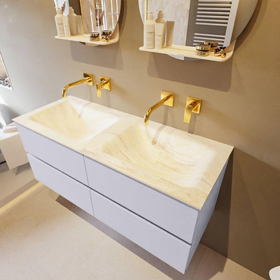 Mondiaz VICA-DLUX ensemble de meuble de salle de bain - 120cm - meuble sous-vasque cale - 4 tiroirs - lavabo encastrée cloud double - sans trous de robinet - version haute de 60cm - ostra