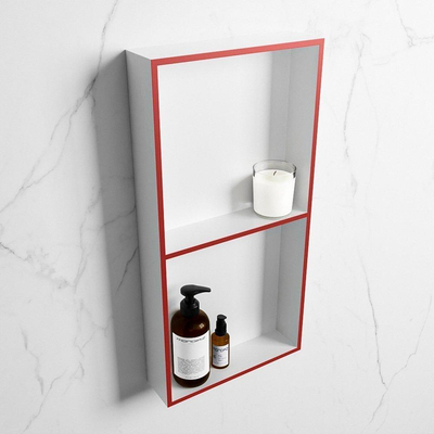 Mondiaz Easy nis 29.5x59.5x8cm voor Inbouw/opbouw 2 open vakken Solid surface Talc/Fire