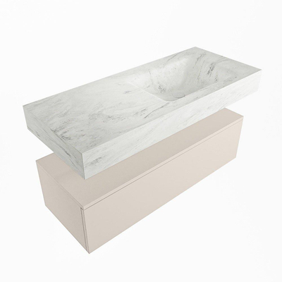 Mondiaz ALAN-DLUX Ensemble de meuble - 110cm - meuble Linen mat - 1 tiroir - Lavabo Cloud Opalo suspendu - vasque Droite - 1 trou de robinet