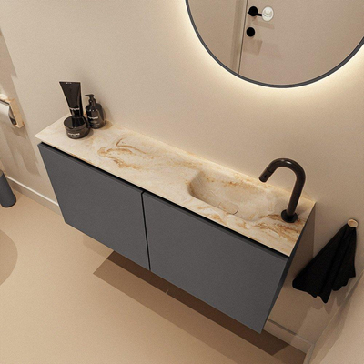 MONDIAZ TURE-DLUX Meuble toilette - 100cm - Dark Grey - EDEN - vasque Frappe - position droite - 1 trou de robinet