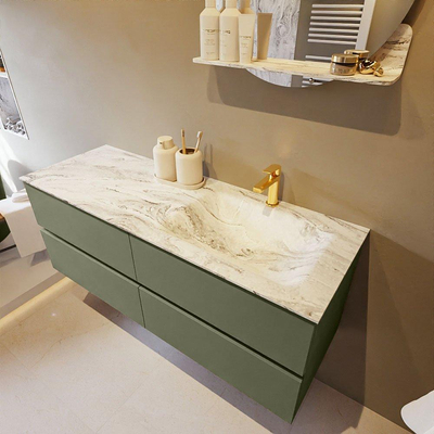 Mondiaz VICA-DLUX ensemble de meuble de salle de bain - 130cm - meuble sous-vasque armée - 4 tiroirs - lavabo encastré nuage droite - 1 trou de robinet - version haute de 60cm - glace