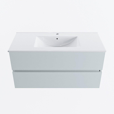 Mondiaz VICA ensemble de meuble de salle de bain - 100cm - meuble sous-vasque argile - 2 tiroirs - lavabo denia milieu - 1 trou de robinet - version haute de 60cm - blanc brillant