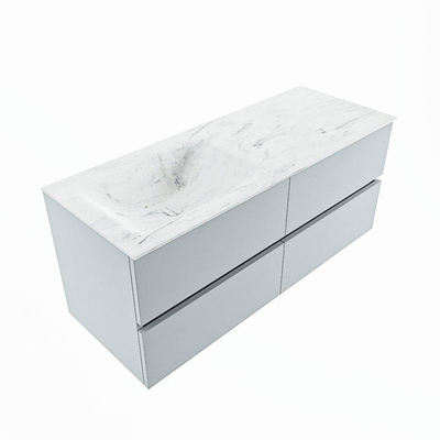 Mondiaz VICA-DLUX ensemble de meuble de salle de bain - 120cm - meuble sous-vasque argile - 4 tiroirs - lavabo encastré nuage gauche - sans trous de robinet - version haute de 60cm - opalo