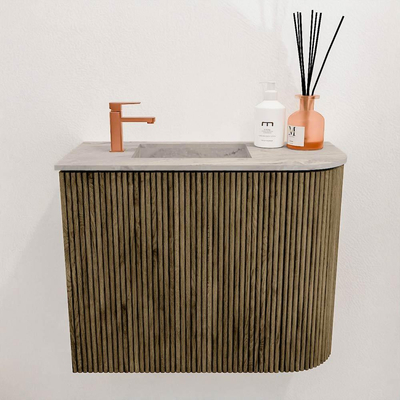 Mondiaz JOYA-DLUX 51.6cm toiletmeubel - ronding rechts kleur Dusk - Wastafel FAYE positie Links 1 kraangat kleur Glace.