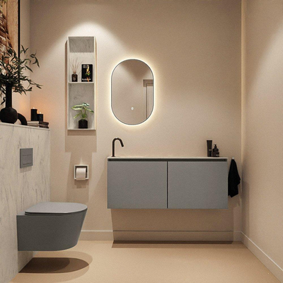 MONDIAZ TURE-DLUX Meuble toilette - 120cm - Smoke - EDEN - vasque Opalo - position gauche - 1 trou de robinet