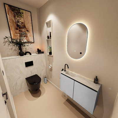 MONDIAZ TURE-DLUX Meuble toilette - 80cm - Plata - EDEN - vasque Ostra - position gauche - 1 trou de robinet