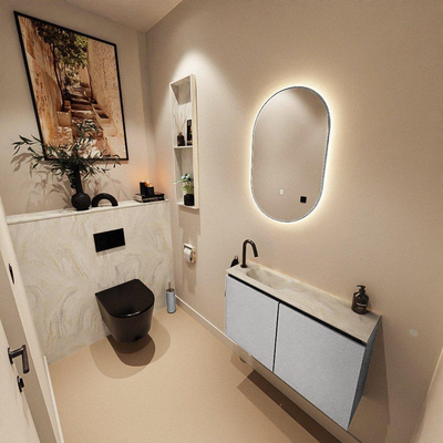 MONDIAZ TURE-DLUX 80cm toiletmeubel Plata. EDEN wastafel Ostra positie links. Met 1 kraangat.