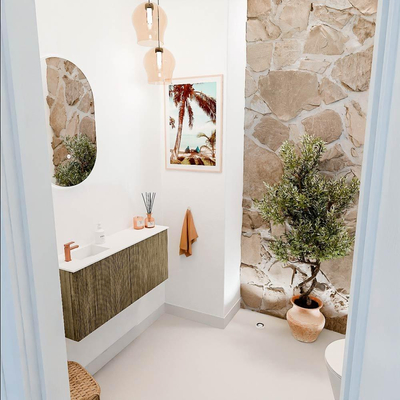 Mondiaz JOYA 90cm toiletmeubel - kleur Dusk - Wastafel FAYE positie Links 1 kraangat kleur Talc.