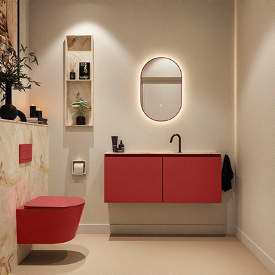 MONDIAZ TURE-DLUX Meuble de toilettes 120 cm Fire. Lavabo EDEN Frappe position milieu. Avec 1 trou de robinet.