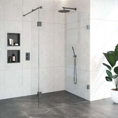 BRAUER Void inloopdouche helder glas 130x200 met 40 zijwand incl. glascoating PVD gunmetal geborsteld