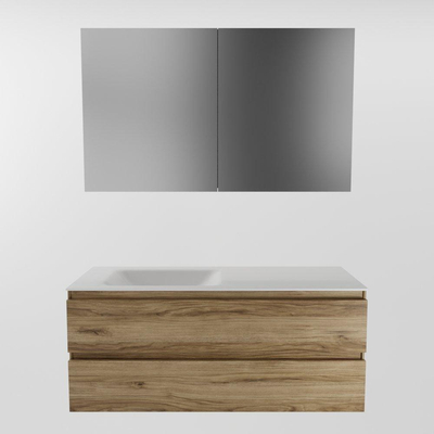 Mondiaz Aivy badmeubelset - 120x45x50cm - 0 kraangaten - 1 wasbak talc Solid surface - Links - 2 lades - Met spiegelkast - Melamine Chai