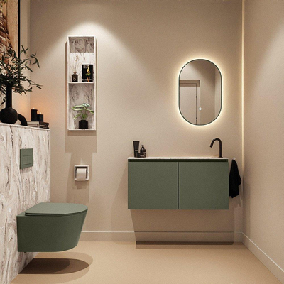 MONDIAZ TURE-DLUX Meuble de WC 100 cm Army. Lavabo EDEN Glace position droite. Avec 1 trou de robinet.