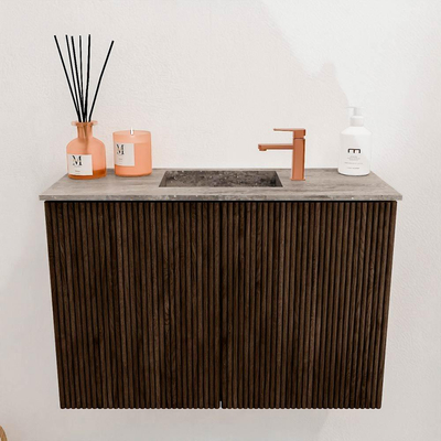 Mondiaz JOYA-DLUX 60cm toiletmeubel - kleur Walnut - Wastafel FAYE positie Midden 1 kraangat kleur Oza.