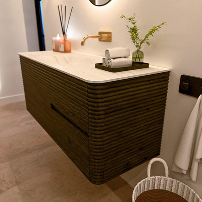 Mondiaz CIRO-DLUX Badkamermeubelset - 120x45x50cm - Solid surface wastafel Opalo - 1 wasbak Midden - zonder kraangaten - 2 lades - Shadow