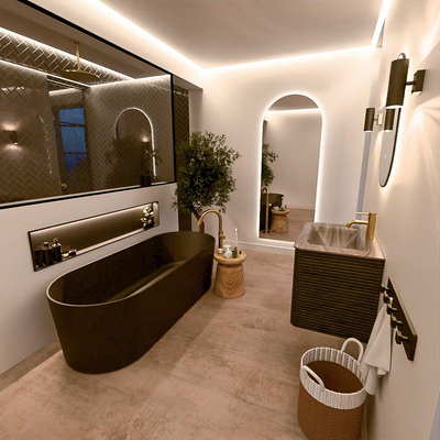 Mondiaz CIRO-DLUX Meuble de salle de bains - 70x45x50cm - Vasque solid surface Sombra - 1 lavabo au milieu - 1 trou de robinetterie - 2 tiroirs - Shadow