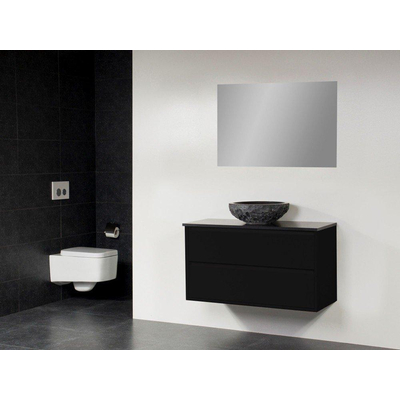 Saniclass New Future XXS Corestone13 Meuble salle de bain avec vasque à poser martelé 100cm avec miroir noir