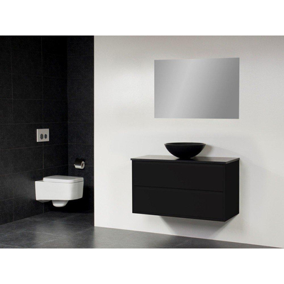 Saniclass New Future XXS Corestone13 Meuble salle de bain avec vasque à poser noir 100cm avec miroir noir