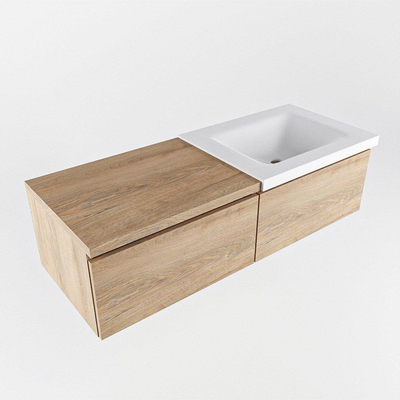 MONDIAZ BUKLA 120cm badmeubel met module 60 kleur Washed Oak met 2 lades. Wastafel CLOUD rechts 1 kraangat kleur Talc.
