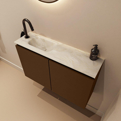 MONDIAZ TURE-DLUX meuble WC 80 cm Rust. EDEN lavabo Ostra position gauche. Avec 1 trou de robinet.