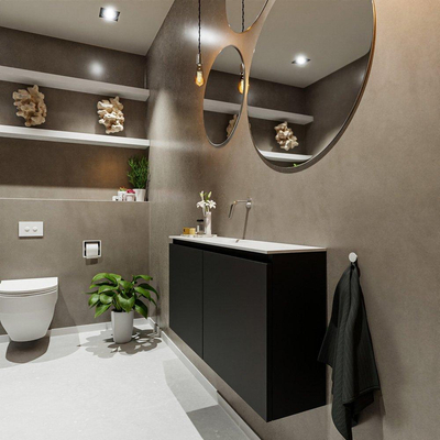 MONDIAZ TURE Toiletmeubel 100x23x50cm met 0 kraangaten 2 deuren urban mat Wastafel Eden midden Solid Surface Wit