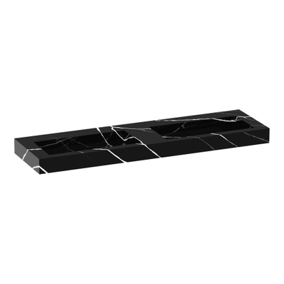 BRAUER Coral wastafel - 160x46x10cm - 2 wasbakken - 0 kraangaten - composiet - marmerlook - Nero Marquina