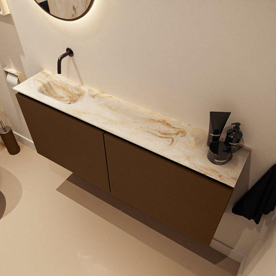 MONDIAZ TURE-DLUX meuble de toilettes 120cm Rust. EDEN lavabo Frappe position gauche. Sans trou de robinet.