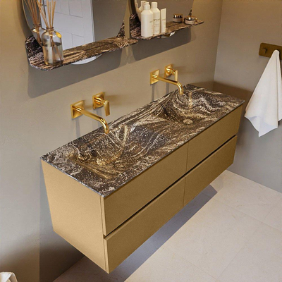 Mondiaz VICA-DLUX ensemble de meuble de salle de bain - 130cm - meuble sous-vasque oro - 4 tiroirs - lavabo encastrée cloud double - sans trous de robinet - version haute de 60cm - lave