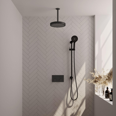 BRAUER Stripe Thermostatische Inbouw Regendouche - drukknoppen - SET 36 - 25cm douchekop - plafondarm - 3-standen handdouche - doucheslang - geïntegreerde glijstang - mat zwart