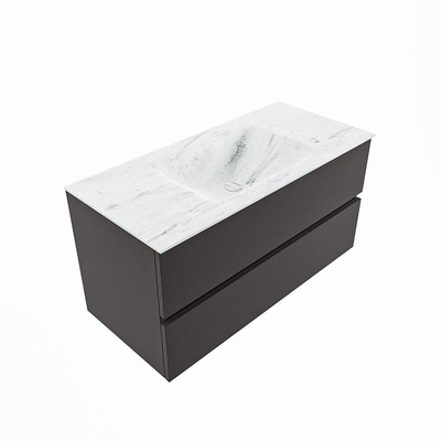 Mondiaz VICA-DLUX Ensemble de meuble de salle de bain - 100cm - meuble sous-vasque gris foncé - 2 tiroirs - lavabo encastré nuage milieu - 1 trou de robinet - version haute de 60cm - opalo