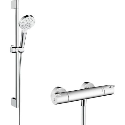 Hansgrohe Crometta Douchecombinatie: - met Ecostat - 1001 CL douchekraan - thermostatische - met glijstangset - 65cm - met Crome - thermostaat - wit chroom