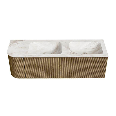 Mondiaz KURVE-DLUX Badkamermeubelset - 145x46x40cm - 1 lade - 1 deur - wastafel solid surface - dubbel / rechts - 2 kraangaten - Dusk