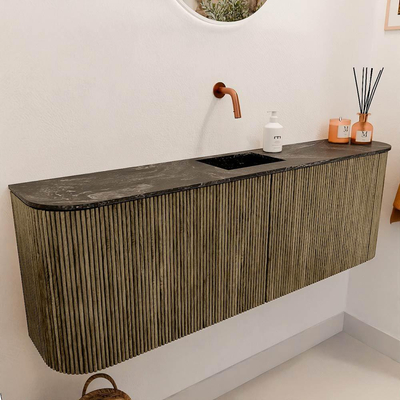 Mondiaz JOYA-DLUX Meuble de salle de bains 123,2cm - arrondis gauche et droite couleur Dusk - Vasque FAYE position Milieu Sans trou de robinet couleur Lava